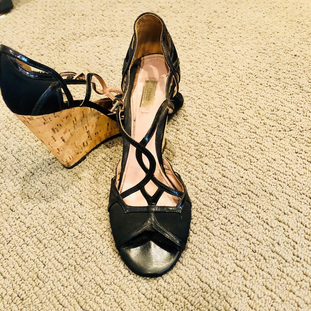 Prada black cocktail wedges